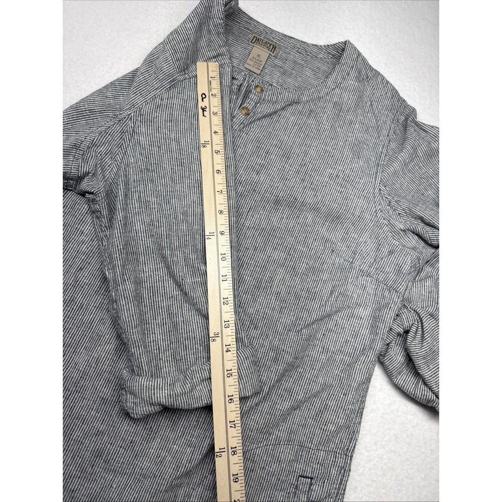 Duluth Trading Womens L Hemp Cotton Tunic Gray White Stripe Henley Long Sleeve - Picture 7 of 10